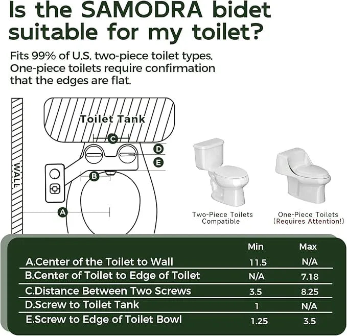 SAMODRA Bidet Attachment, Non-Electric Cold Water Bidet Toilet Seat Attachment with Pressure Controls, Retractable Self-Cleaning Dual Nozzles for Frontal & Rear Wash - Black - ModernBath