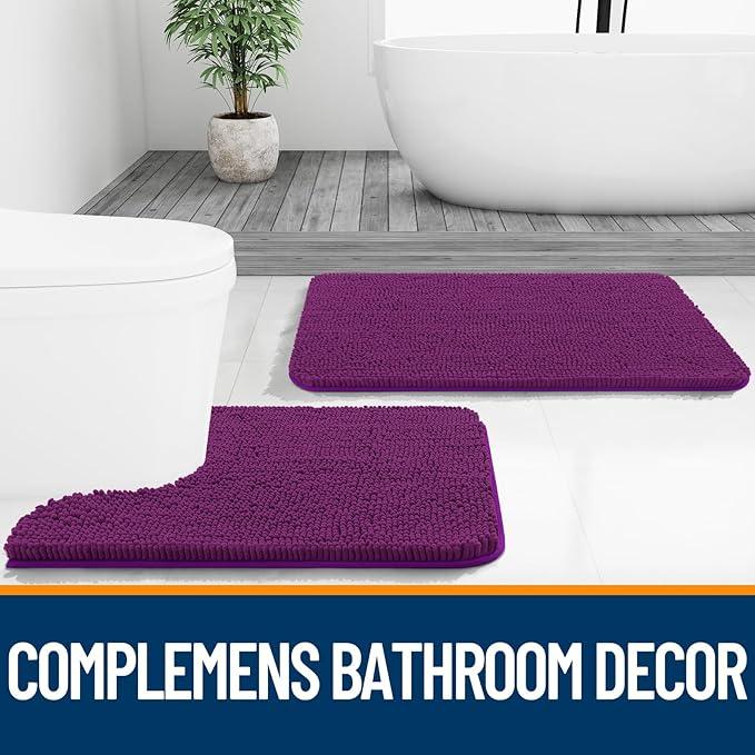OLANLY Bathroom Rugs 30x20, Extra Soft Absorbent Chenille Bath Rugs, Rubber Backing Quick Dry, Machine Washable Bath Mats for Bathroom Floor, Tub and Shower, Home Decor Accessories, Purple - ModernBath