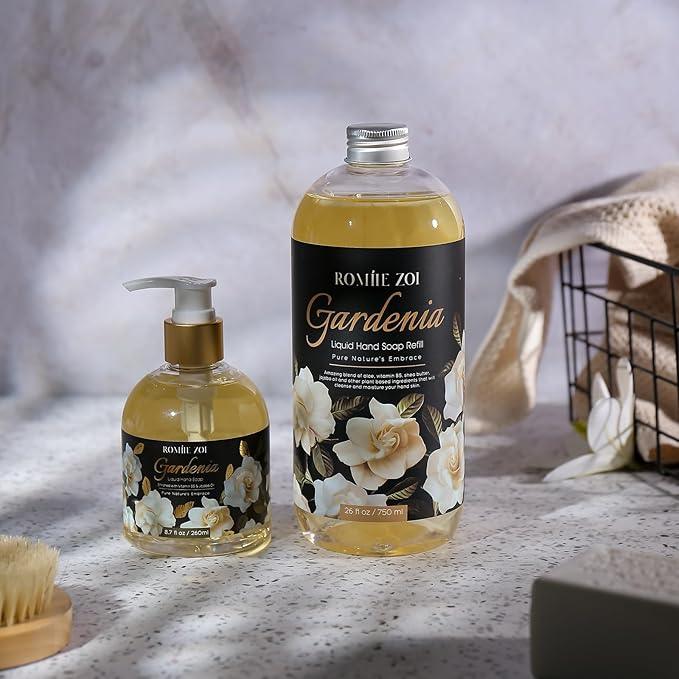 ROMIIE ZOI Hand Soap Refills, Gardenia Liquid Hand Soap, Large 750 ML / 26 FL OZ Bottles (Pack of 3), Gentle & Moisturizing Formula, Natural & Cruelty-Free for Kitchen and Bathroom Soap Dispensers - ModernBath