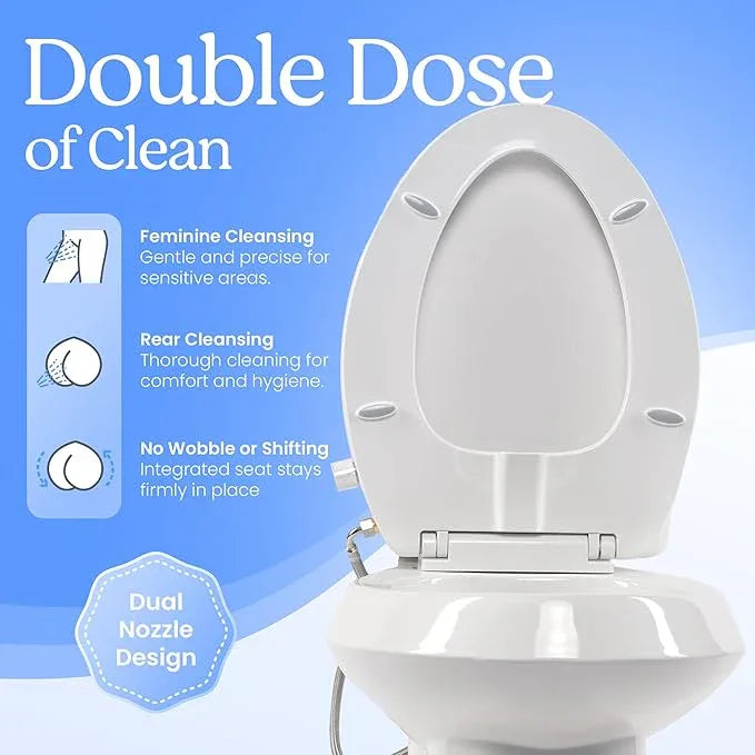 CLEAR REAR Elongated Bidet Toilet Seat – Non Electric Attachment for Toilets, Easy to Install Self Cleaning, Rear & Feminine Wash Nozzles, Adjustable Water Sprayer, Eco Friendly Hygienic Upgrade - ModernBath