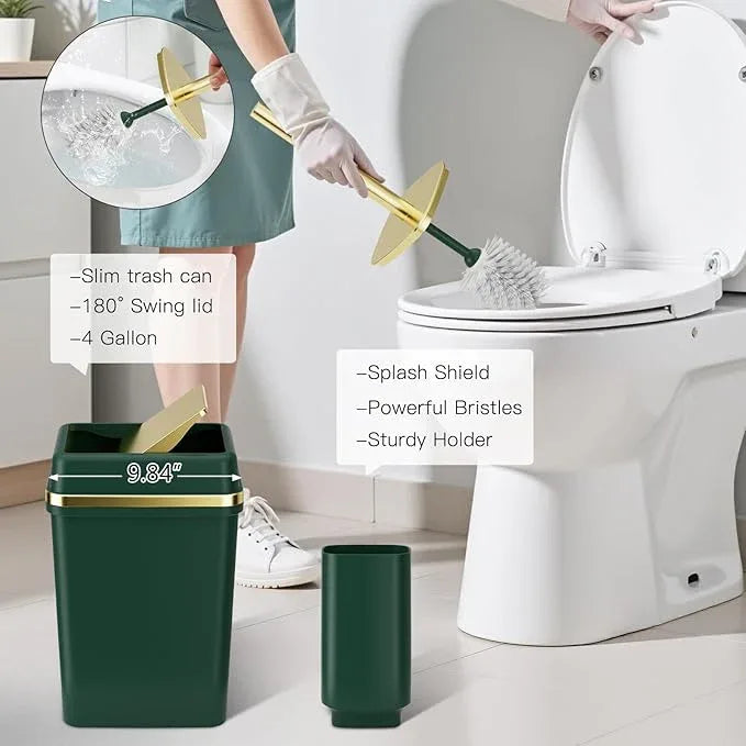 9PCS Bathroom Accessory Set, Dark Green Bathroom Set with Large-Capacity 4 Gallon Trash Can, Bathroom Accessories Set Complete, Toothbrush Holder, Soap Dispenser, Toilet Brush, Bathroom Decor - ModernBath