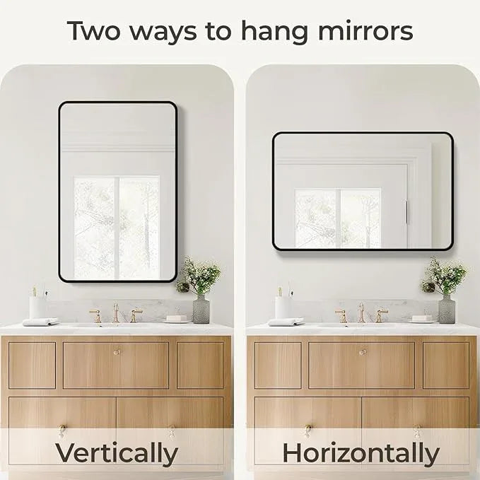 USHOWER Bathroom Mirrors for Over Sink, Metal Frame Rectangle Mirror, Modern Farmhouse Vanity Mirror, Wall Mounted for Bedroom, Living Room, Entryway Remodel & Upgrade, Matte Black, 24 x 36 Inch - ModernBath