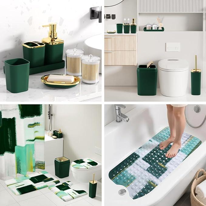 XLHOMO Bathroom Accessories Set - 26PCS Dark Green Bathroom Set, Bathroom Accessory Set with Shower Curtain and Rugs and Bathtub Mats for Home - ModernBath