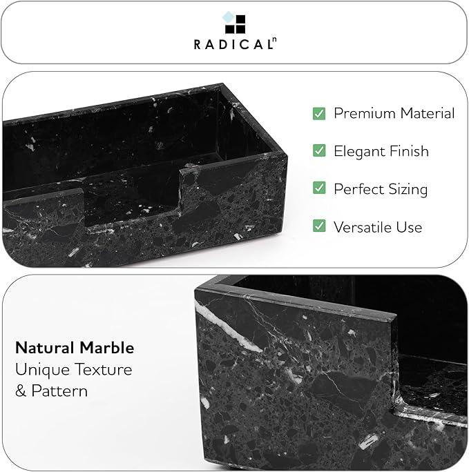 Radicaln Marble Tissue Box Cover 10x5 Inch Handmade Black Decorative Tissues Box Holder for Office Desk & Bathroom Counter Organizer, Rectangle Napkin Holder for Room Decor & Accessories - ModernBath