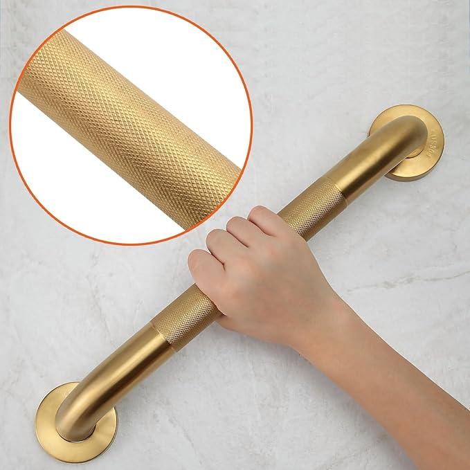 Rackickyer Shower Grab Bar, 2 Pack 16 Inch Gold Bathroom Grab Bar, 1.25" Diameter 304 Stainless Steel Anti-Slip Grab Bars for Bathtubs and Showers, Handicap Shower Grab Bar for Seniors Elderly - ModernBath