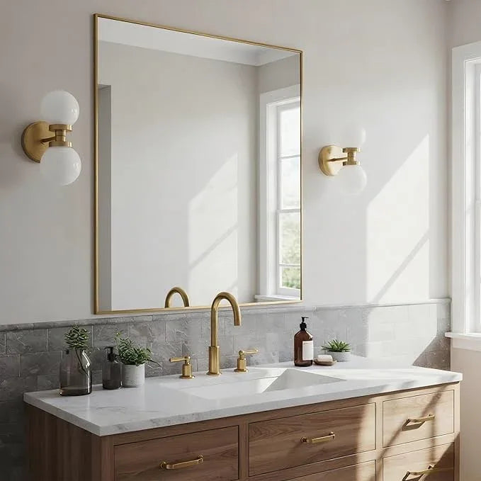 Bonverre 30x30 Inch Brass Bathroom Mirror for Wall, Aluminum Frame Rectangle Rectangular Vanity Mirror, Modern Large for Bedroom, Living Room, Horizontal or Vertical - ModernBath