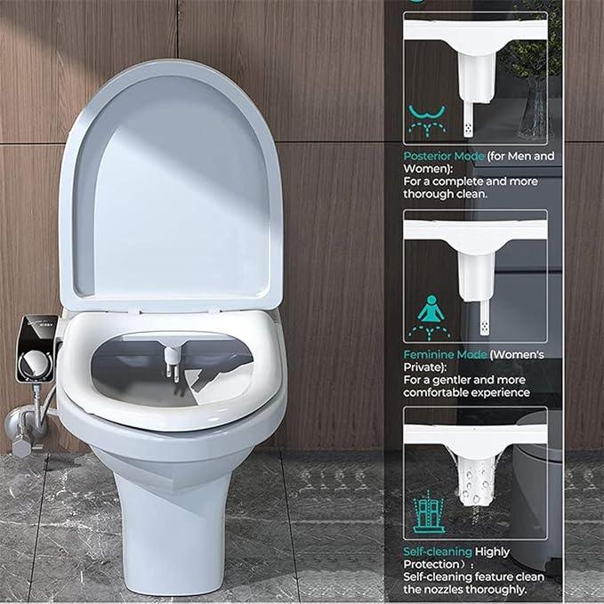 Self-Cleaning Non-Electric Dual Nozzle Bidet Attachment for Toilet Seat Jet Spray for Toilet Bathroom Bidet Toilet Sprayer, Adjustable Water Pressure, Rear and Feminine Wash - ModernBath