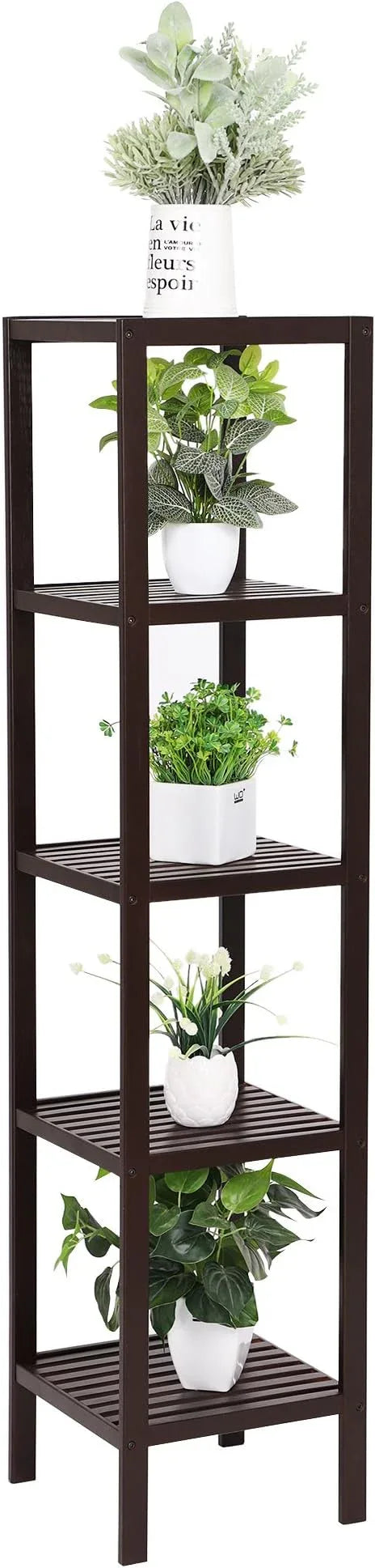 SONGMICS Bamboo Storage Shelf, 5-Tier Shelving Unit, Multifunctional, in the Entryway, Bathroom, Living Room, Balcony, Kitchen, 13 x 13 x 57.5 Inches, Brown UBCB55Z - ModernBath