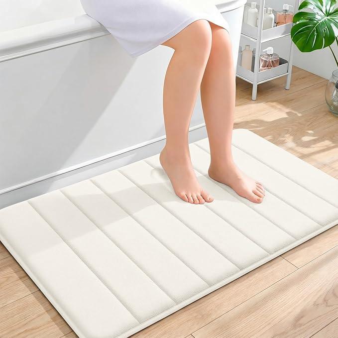 OLANLY Memory Foam Bath Mat 36x24, Super Soft Absorbent Bathroom Rugs, Quick Dry, Machine Washable Shower Floor Rugs, Bathmat Carpet, Bathroom Home Decor Accessories, Ivory - ModernBath