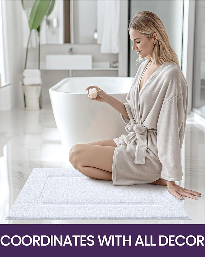 DEXI Bathroom Rugs 43x24, Washable Non Slip Bath Mat for Shower Floor, Absorbent Quick Dry Bathmat with Rubber Backing, Ultra Soft Plush Carpet for Tub, White - ModernBath