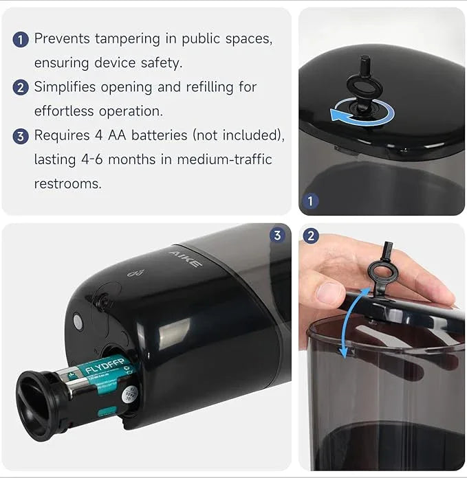 AIKE Liquid Automatic Wall Mount Soap Dispenser,Battery Operated Model AK1216,Black - ModernBath