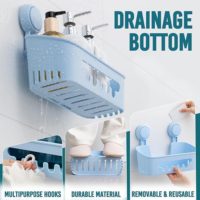 TAILI Shower Caddy Suction Cup, Heavy Duty Bathroom Organizer, Removable Shelves for Inside Shower, Shampoo, Waterproof Suction Plastic Storage for Bathroom Accessories Holder, Blue - ModernBath