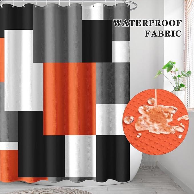 Culudea Geometric Orange White Shower Curtain Set, Black and Gray Modern Bathroom Window Waterproof Shower Curtain Set for Bathroom Decor - ModernBath