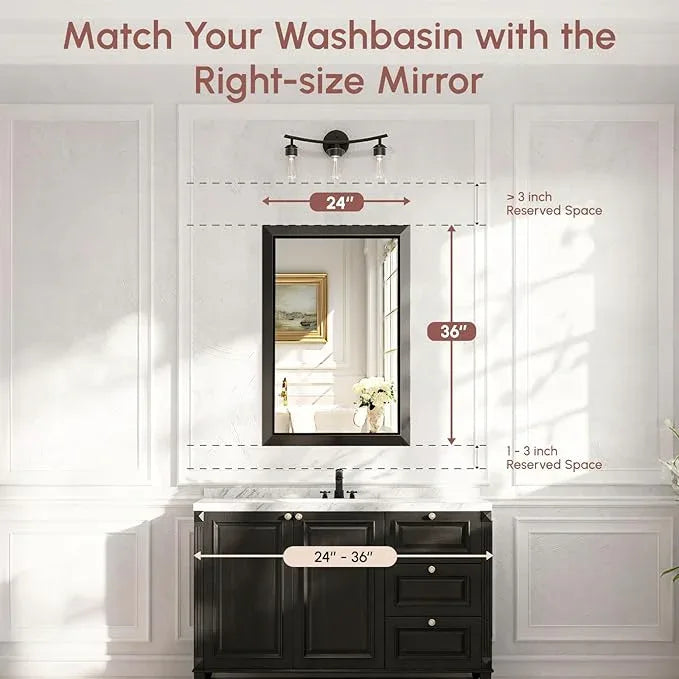USHOWER Bathroom Mirrors for Over Sink, 24x36 Inch Rectangular Mirrors for Wall, Brushed Black Mirror, Beveled Aluminum Framed Wall Mirror, Mirror for Bathroom, Restroom, Anti-Rust - ModernBath