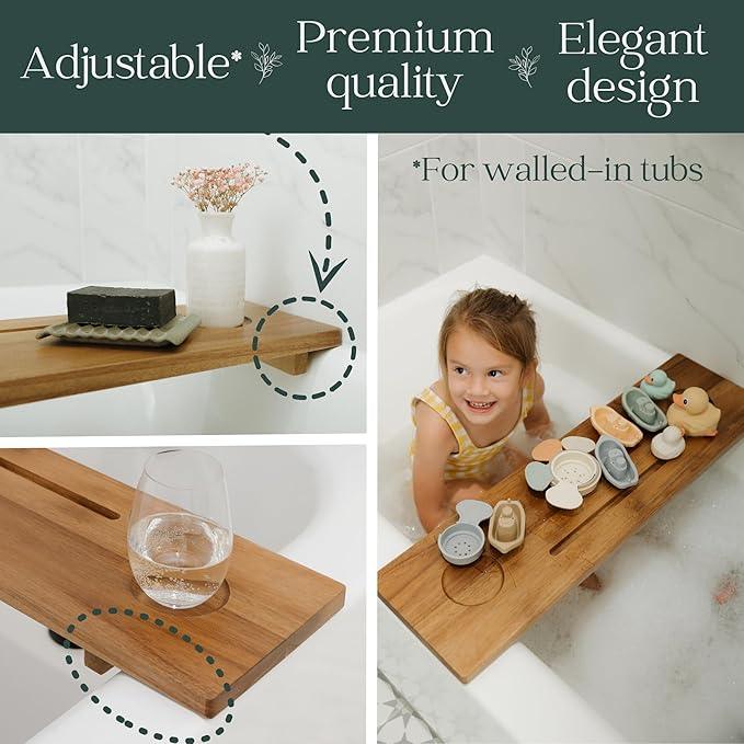 Premium Nature Shed Bathtub Tray for Standard Tubs | 29" Solid Acacia Luxury Bath Tray for Tub | Anti-Tip, Non-Toxic, Sustainable, Adjustable Bathtub Caddy | Bathroom Accessories Holders for Tub Tray - ModernBath
