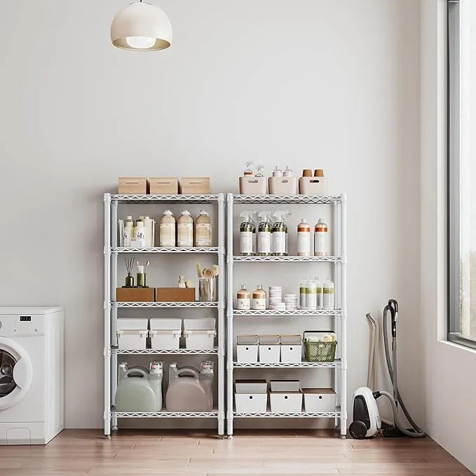 1250 lbs 5 Tier Shelf Metal Storage Shelves Wire Rack Closet Organizers for Garage Kitchen Bathroom Laundry White 11.8" D x 29.5" W x 59.5" H - ModernBath