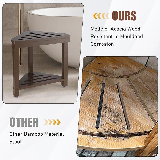 Boulphia Shower Foot Rest 14in, Acacia Wood Shower Stool for Shaving Legs (Walnut) - ModernBath