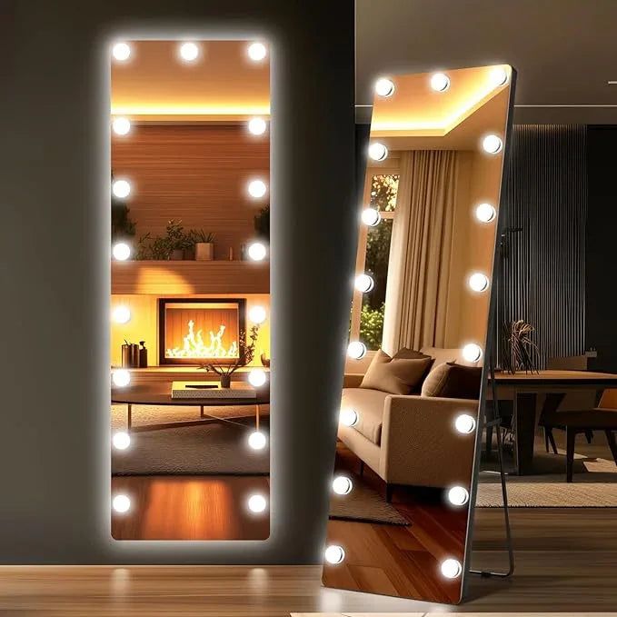 Kosmonia 56x18 Hollywood Full Length Mirror with Light, 17 Dimmable Bulbs & 3 Color Smart Touch Control, Distortion Free, Tempered Glass & Shatter Proof Film, Safe Full Body Mirrors with Stand - ModernBath