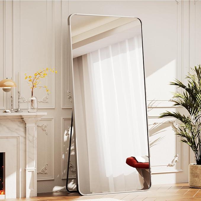 BEAUTYPEAK Silver Full Length Mirror, 71"x26" Rounded Corner Floor Mirror Standing Hanging or Leaning Against Wall, Suitable for Bedroom or Dressing Room - ModernBath
