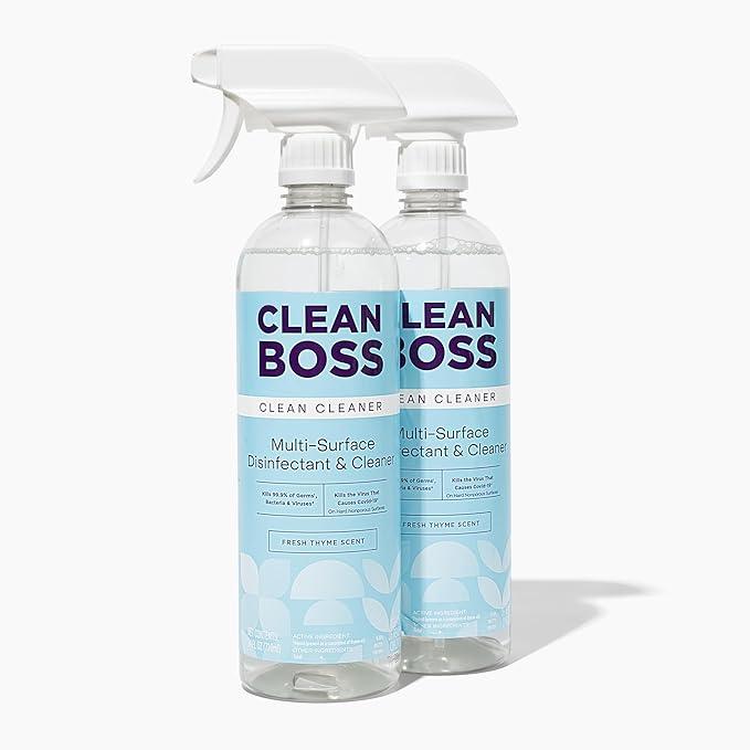 CleanBoss Botanical Disinfectant - 24 oz (Pack of 2) - Multi-Surface Cleaner - Kills 99.9% of Germs + Cold & Flu Viruses - Fresh Thyme Scent - No Rinse on Food Contact Surfaces - Pet Friendly - ModernBath