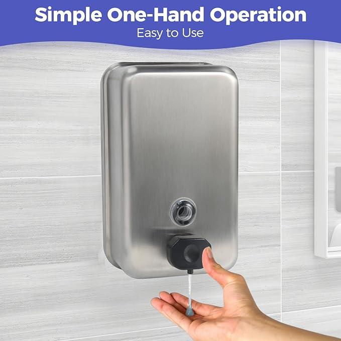 Stardrix Heavy Duty Stainless Steel Wall Mount Soap Dispenser, 1100ml/37oz, with Corrosion Proof Lining and Anti-Leak Pump for Commercial & Home Bathroom Kitchen(Vertical) - ModernBath