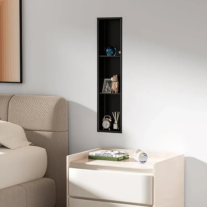 Qeke Stainless Steel Shower Niche 8" X 36", No Tile Needed Wall Niche Three-Tier, Recessed Shower Shelf for Bathroom Storage, Matte Black - ModernBath