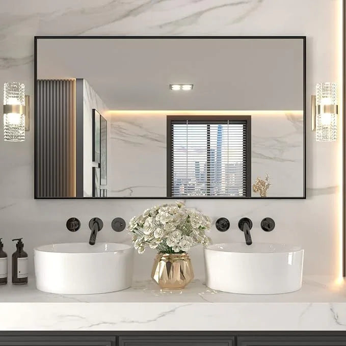 LOAAO 60"X36" Black Rectangle Bathroom Mirror Wall, Matte Black Aluminum Alloy Frame, Tempered Glass, Hangs Vertically or Horizontally, Easy to Install - ModernBath