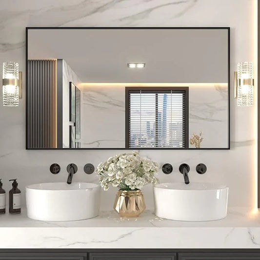LOAAO 60"X36" Black Rectangle Bathroom Mirror Wall, Matte Black Aluminum Alloy Frame, Tempered Glass, Hangs Vertically or Horizontally, Easy to Install - ModernBath