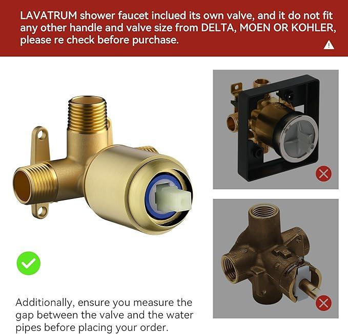 Lavatrum Brush Gold Shower Head and Handle Set Single Spray Premium Wall Mount 8 Inch Rainfall Round Shower Faucet with Rough-in Valve and Trim Kit for Bathroom（1.8GPM) - ModernBath