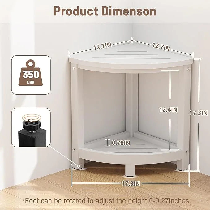 ONSGLM Shower Stool for Inside Shower, Corner Shower Bench Seat, HDPE Waterproof Shower Stool for Shaving Legs with Baffle Storage Shelf, Shower Seat/Foot Rest for Bathroom, Indoor/Outdoor Use, White - ModernBath