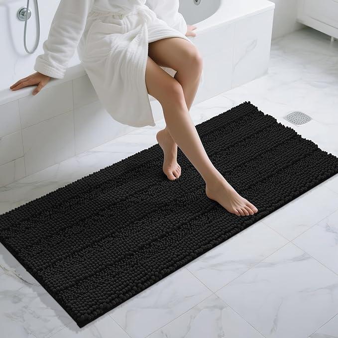 Yimobra Bathroom Runner Rugs 60"x24", Non Slip and Absorbent Bath Mat, Super Soft Water Absorbent Hallway Carpet, Machine Washable Rug for Vanity Tub Shower, Black - ModernBath
