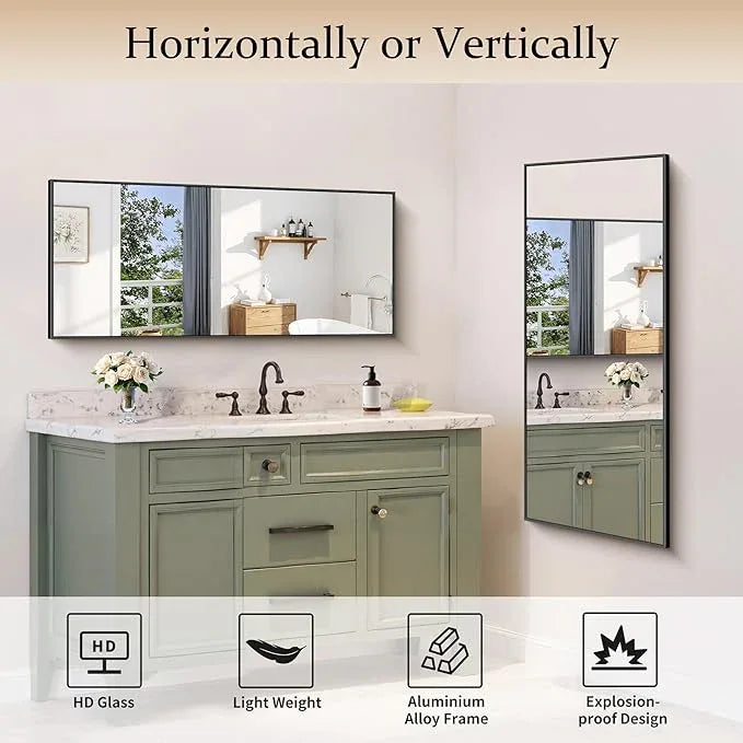 COFENY Black Bathroom Mirror for Wall, 20x48 Inch Rectangle Mirror with Metal Frame, Modern Vanity Mirrors for Bathroom Living Room, Entryway Hangs Horizontal or Vertical - ModernBath