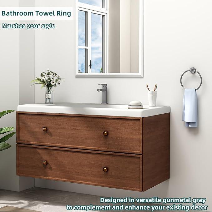 APLusee Gunmetal Gray Towel Ring, 304 Stainless Steel Rustproof Towel Holder for Bathroom Wall Mounted, Easy to Install - ModernBath