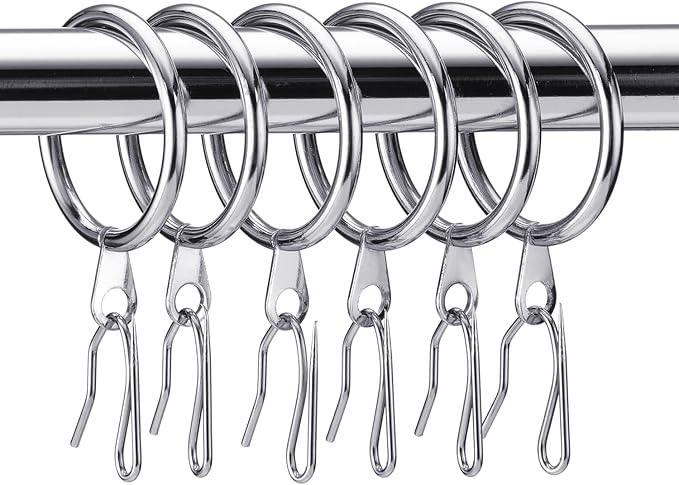 Hotop 30 Pcs Metal Drapery Curtain Rings 0.98/1.26/1.65 inch Interior Diameter and 30 Pcs Hanging Curtain Drapery Pin Hooks for Window Door Shower(Silver,42 mm) - ModernBath