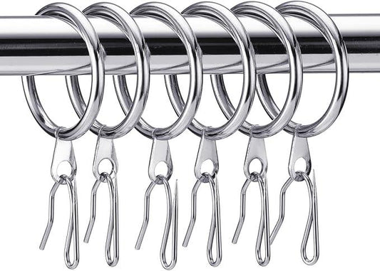 Hotop 30 Pcs Metal Drapery Curtain Rings 0.98/1.26/1.65 inch Interior Diameter and 30 Pcs Hanging Curtain Drapery Pin Hooks for Window Door Shower(Silver,42 mm) - ModernBath