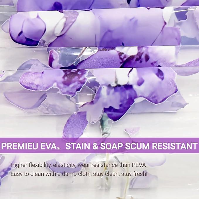 Clear Purple Floral Lavender Butterfly Shower Curtain, Plastic Transparent Cute Pretty Flower Decorative Aesthetic Shower Curtains for Bathroom, 72x72 Weighted Magnetic Shower Curtain Liner with Hooks - ModernBath