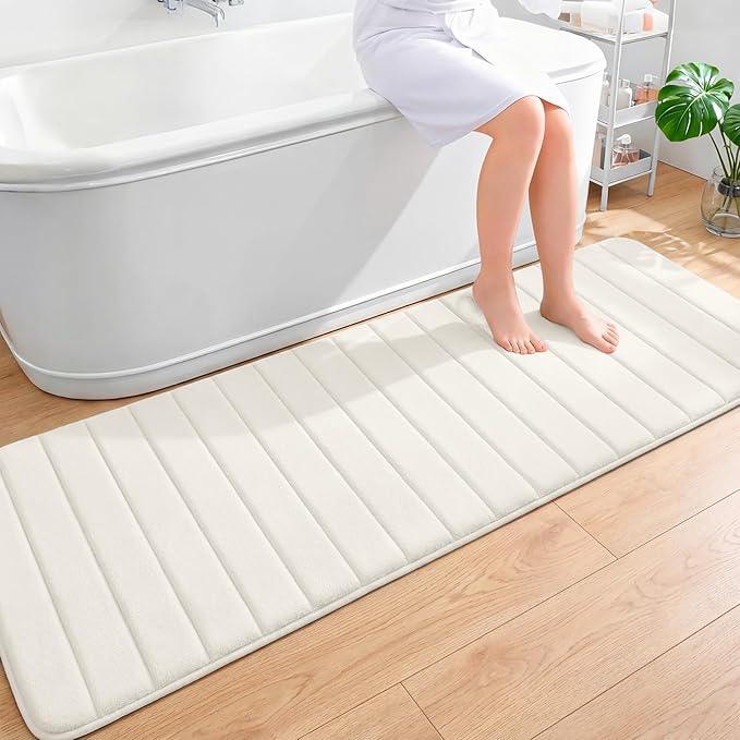 OLANLY Memory Foam Long Bathroom Rugs Runner 70x24, Super Soft Absorbent Bath Mat, Quick Dry, Machine Washable Shower Floor Rugs, Bathmat Carpet, Bathroom Home Decor Accessories, Ivory - ModernBath