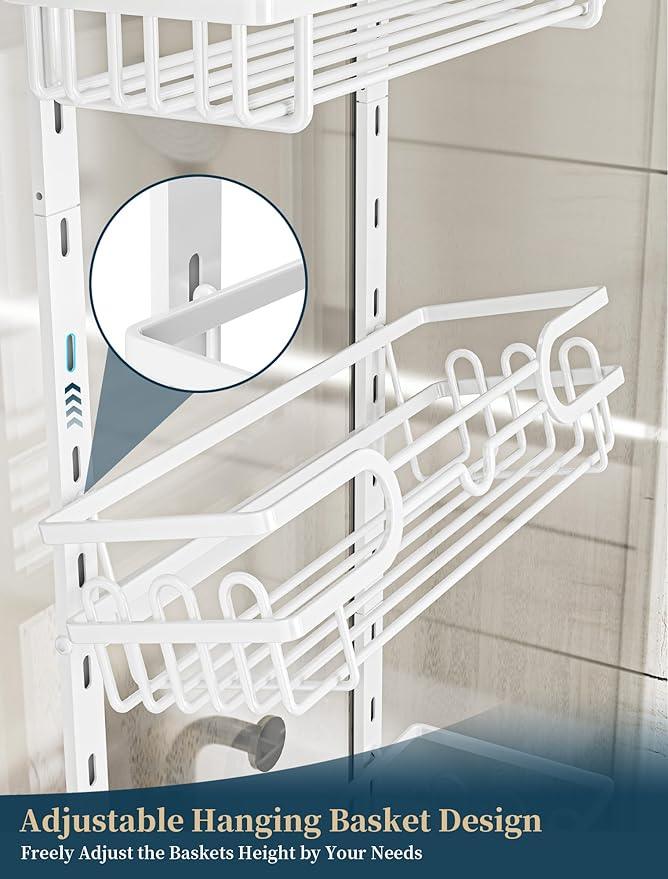 Consumest Over The Door Shower Caddy - 4 Tier Adjustable Hanging Shower Organizer Shelf with 2 Soap Holders & 22 Hooks, Rustproof Easy Installation Hanging Storage Rack for Bathroom, White - ModernBath