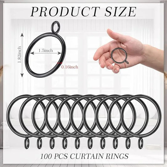 Maitys 100 Pcs Metal Curtain Rings with Eyelet 1.5-inch Inner Diameter Eyelet Curtain Rings for Drapery Clips Hooks for Sliding Window Bathroom Door Shower Rod (Black) - ModernBath