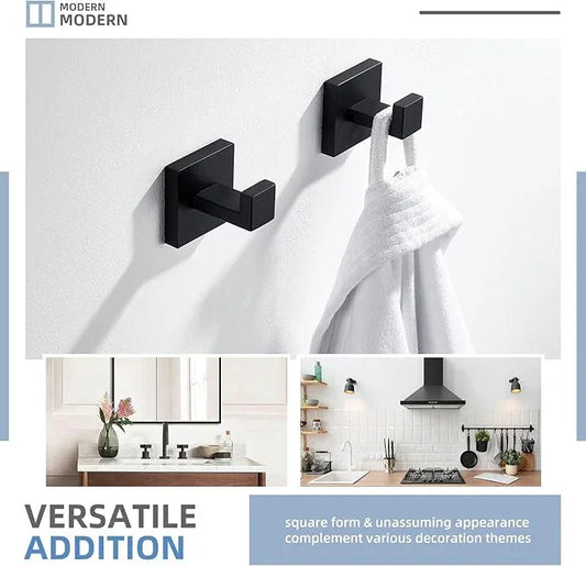 Angle Simple Matte Black Towel Hooks for Bathroom, SUS 304 Stainless Steel Square Wall Coat Hooks, 2 Pack - ModernBath