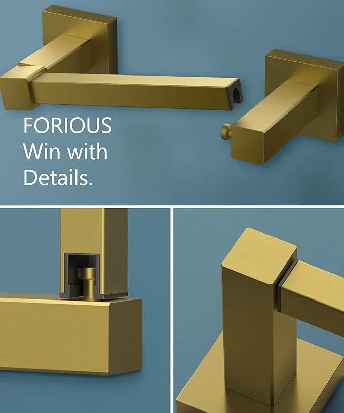 FORIOUS Toilet Paper Holder Wall Mount, Stainless Steel Rustproof Double Post Pivoting Tissue Roll Holder for Bathroom, Commercial Toilet Paper Dispenser (Brushed Gold, Square) - ModernBath