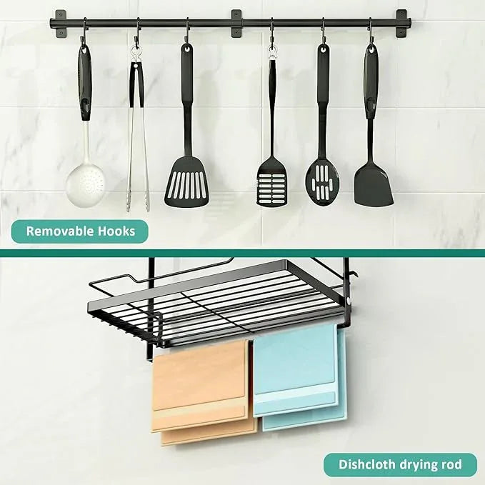 NADAMOO Kitchen Utensil Hanger and Spice Rack with Towel Rack Holder，Wall Mount Space Saving Metal Storage Organizer for Pantry, Countertop, Bathroom - ModernBath