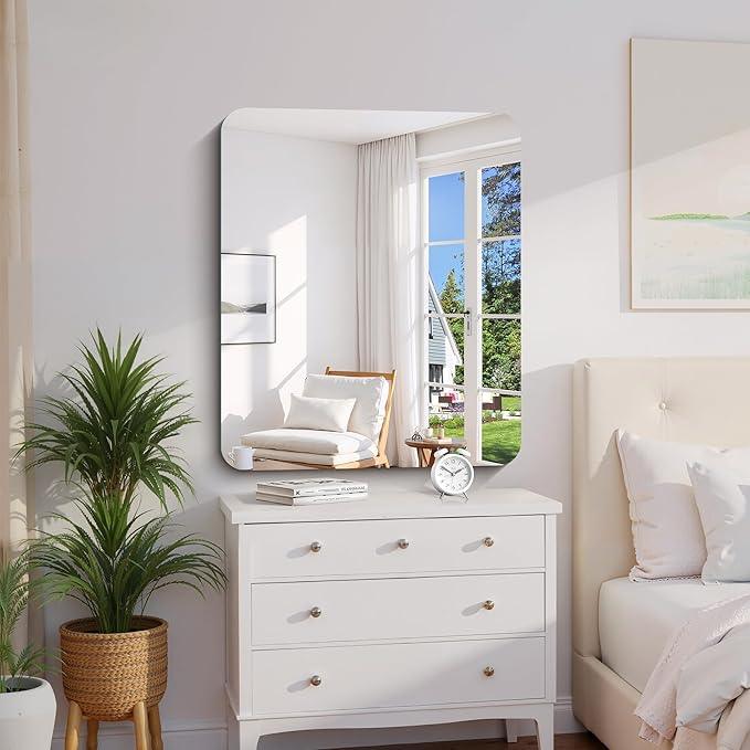CILIBER Frameless Wall Mirror, 30" x 36" Rectangle Bathroom Mirror Rounded Corner, HD Shatterproof Vanity Mirror with Polished Edge for Over Sink, Bedroom, Entryway, Vertical or Horizontal - ModernBath
