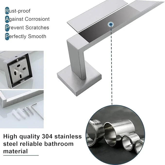 Brushed 4-Piece Bathroom Hardware Set Premium Stainless Steel Bath Towel Bar Sets Wall Mounted Bathroom Toilet Paper Holder with Shelf Set, 23.6 Inch - ModernBath