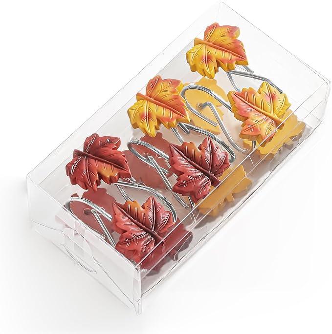 Gibelle 12PCS Maple Leaf Shower Curtain Hooks, Orange Red Decorative Leaves Fall Shower Curtain Hooks Metal Rustproof Cute Autumn Fall Leaves Shower Curtain Rings Bathroom Decoration Accessories - ModernBath