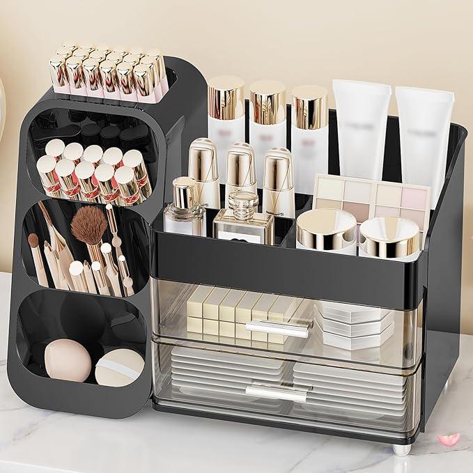 Anylady Makeup Organizer with Drawers, Skincare Organizer (Large Size Thick), Storage Box Cosmetic Display Cases, Make up Organizers for Vanity, Dresser, Desk, Kitchen, Countertop (black) - ModernBath