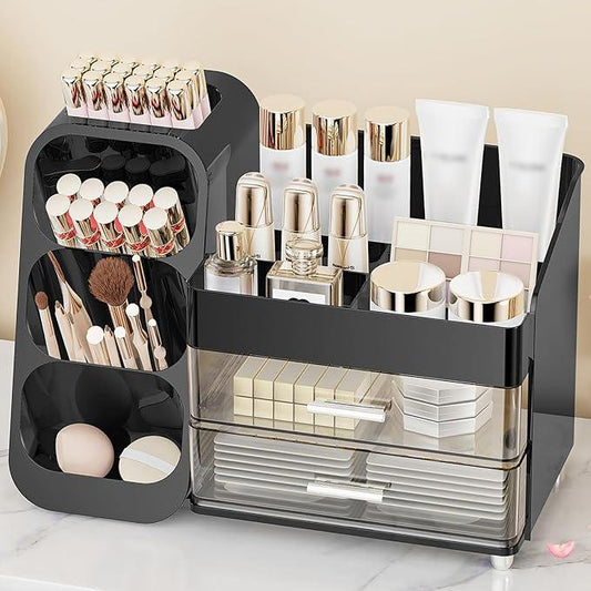 Anylady Makeup Organizer with Drawers, Skincare Organizer (Large Size Thick), Storage Box Cosmetic Display Cases, Make up Organizers for Vanity, Dresser, Desk, Kitchen, Countertop (black) - ModernBath