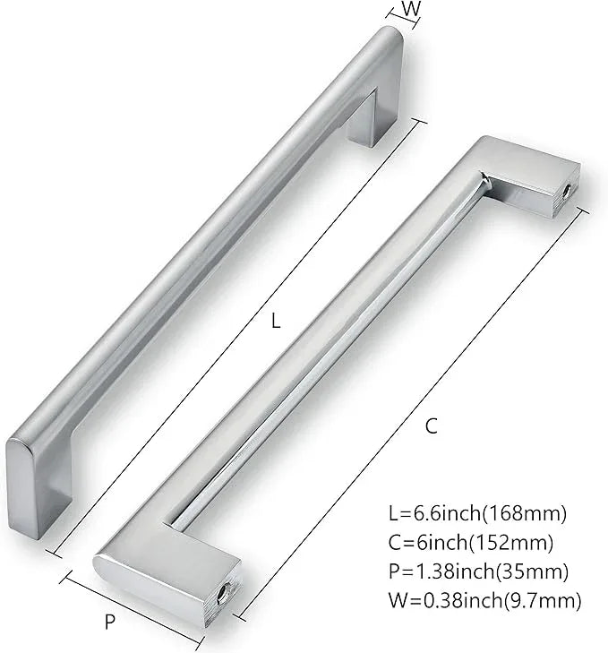 khtumeware 6 Inch Hole Center 6 Pack,Burshed Chrome Heavy Duty Solid Cabinet Pulls,Kitchen Drawer Handle, Hardware for Bathroom, Drawer, Cabinet, Door Cabinet - ModernBath