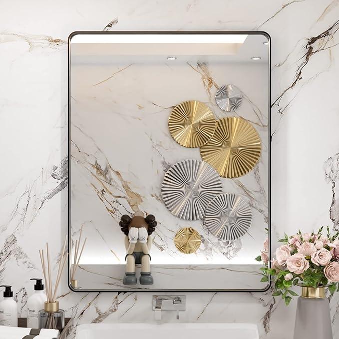 WEER Black Bathroom Mirror for Wall 28X36 Inch, Rectangular Black Metal Framed Vanity Mirror, Farmhouse Bathroom Mirror with Tempered Glass, Rounded Corner, Anti-Rust (Horizontal/Vertical) - ModernBath