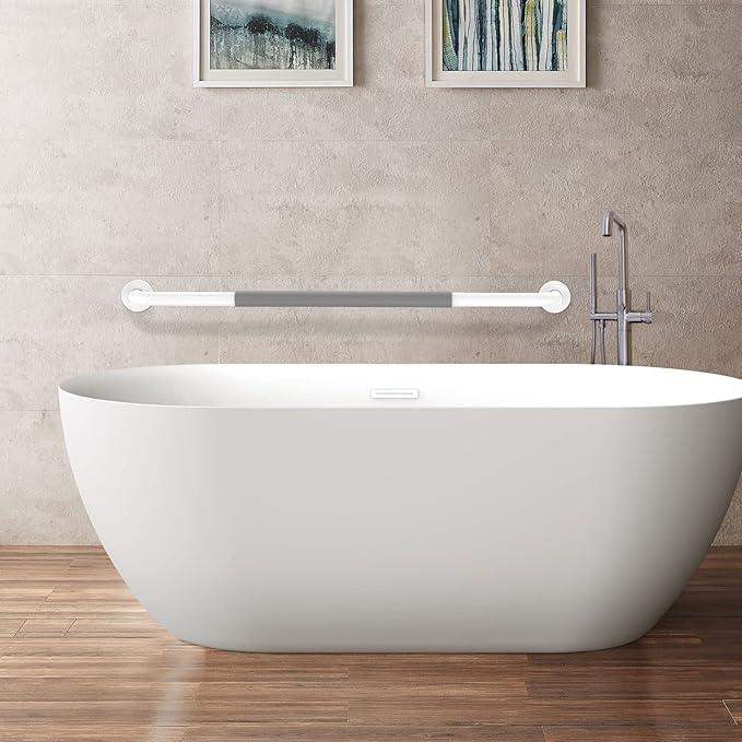32 Inch Anti Slip Shower Grab Bar, Munzong White Stainless Steel Bathroom Grab Bar w/Gray Rubber Grip, Bathroom Balance Bar,Safety Handrail Support,Handicap Elderly Senior Assist Bath Handle - ModernBath